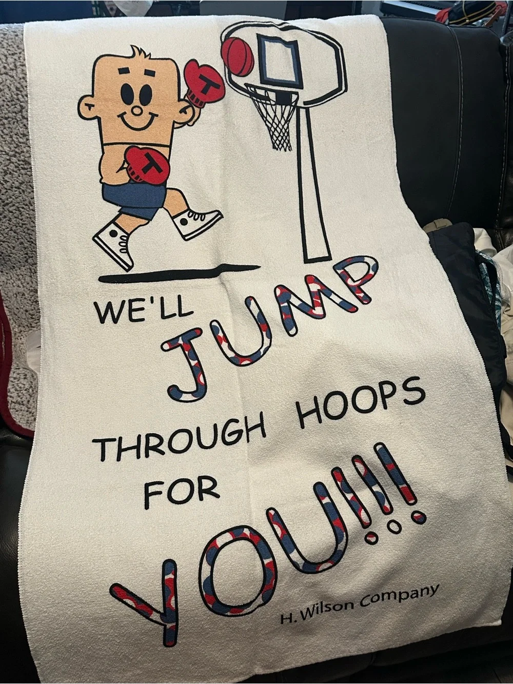 NWOT Basketball Swim Towel with playful basketball and boxer graphic